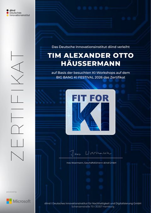 Zertifikat Fit for KI für Tim Häußermann