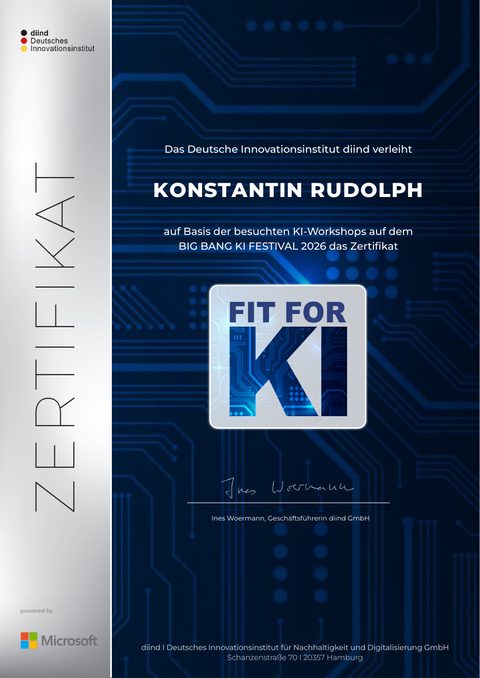 Zertifikat Fit for KI für Konstantin Rudolph